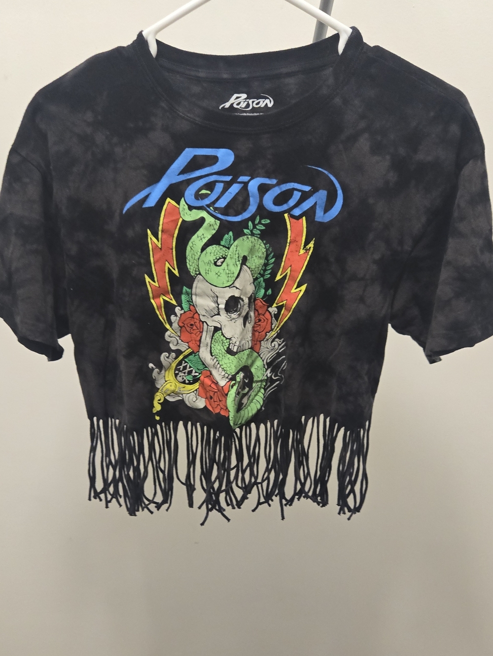 Black Tie-Dye Fringe Crop Graphic Tee